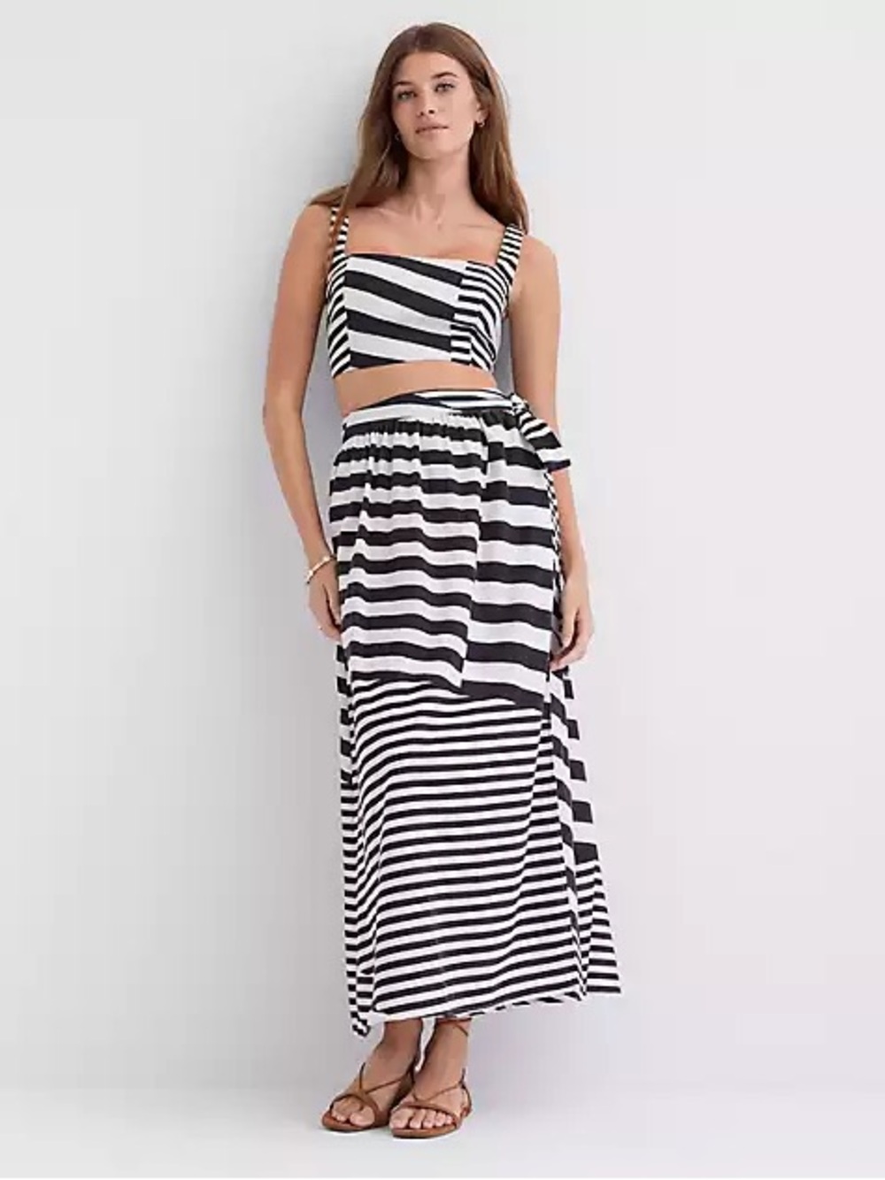LOFT Beach Striped Linen Cotton Maxi Wrap Skirt